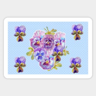 Shabby Chic Purple Pansy floral Dot Blue Pattern Sticker